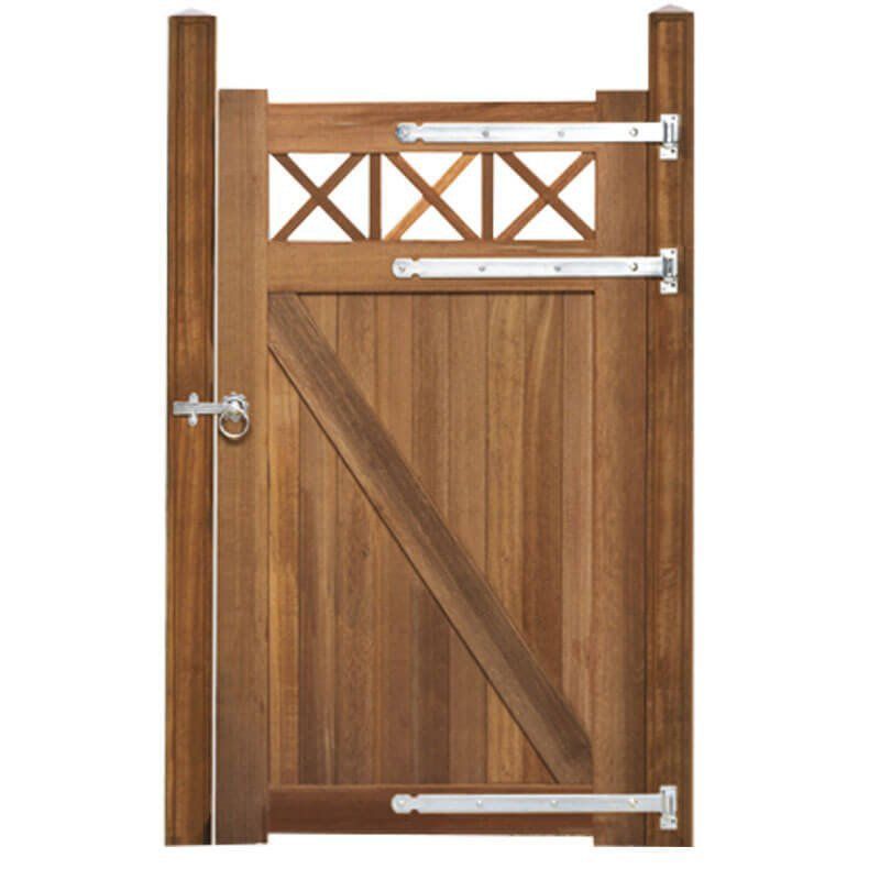 Poort hardhout bankirai Belmonte set met trellis incl. beslag en 2 palen en steunpiket (100 x 180 cm)