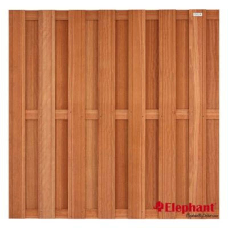 Schutting FSC hardhout kempas recht 14L rvs (180 x 180 cm) v-groef schermdikte 4,5 cm