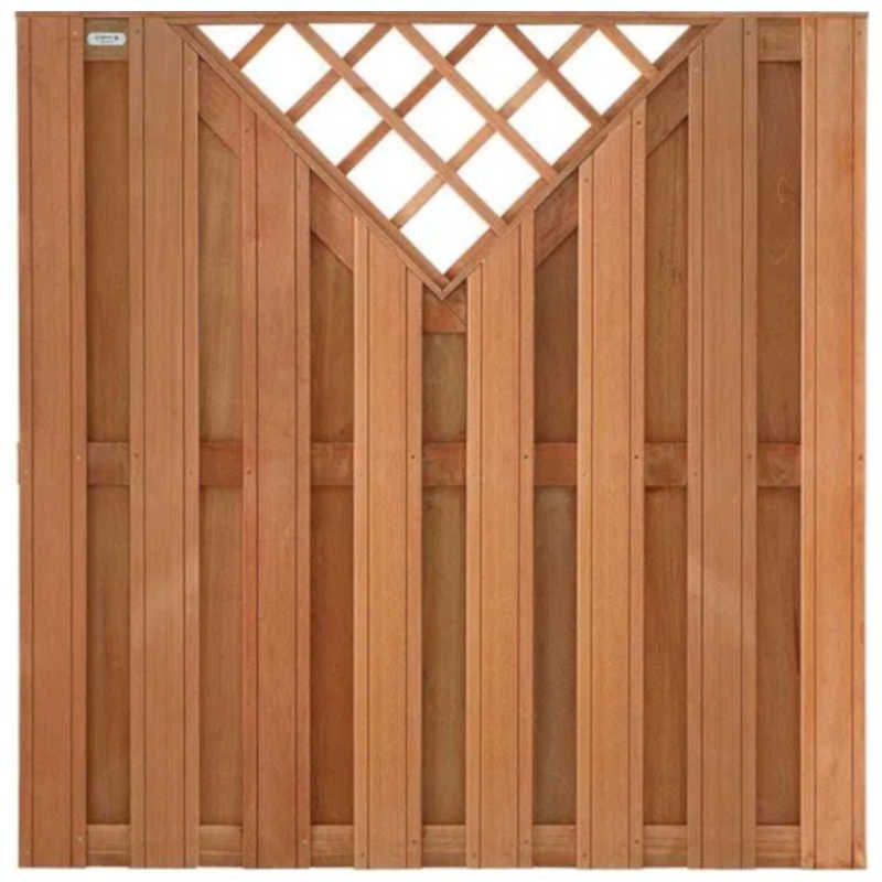 Schutting hardhout Keruing Timber recht met v- trellis 15L (180 x 180 cm) v-groef schermdikte 3,9 cm