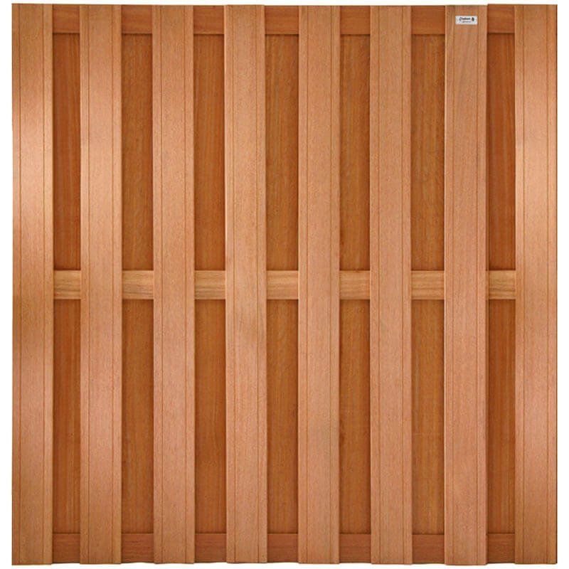 Schutting hardhout keruing Timber recht 15L rvs (180 x 180 cm) v-groef schermdikte 3,9 cm