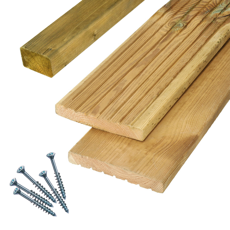 Vlonderplank totaalpakket geïmpregneerd Grenen licht groen 2,1 x 14,5 cm (4,00 mtr) groef/vlak