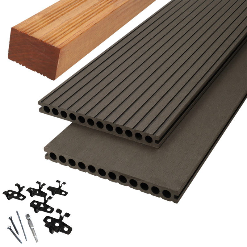 Vlonder totaalpakket composiet semi massief 2,5 x 25 cm - XWB Lava (5 mtr) vlak/grove ribbel