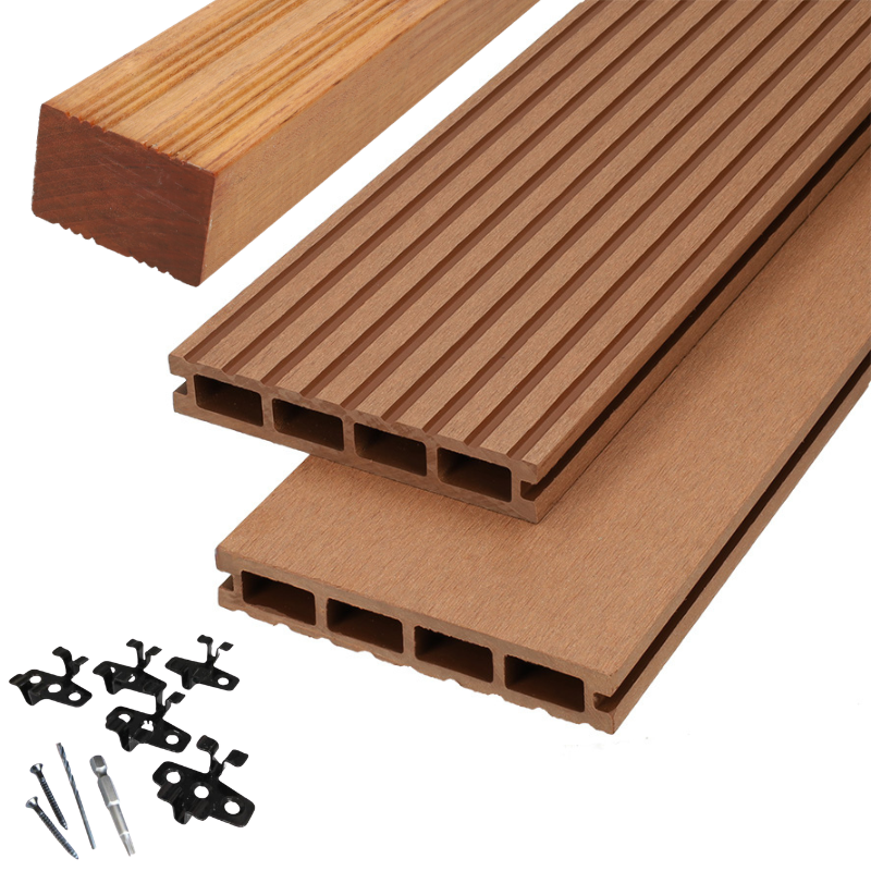 Vlonder totaalpakket composiet 2,5 x 14,6 cm Havana (4 mtr) grove ribbel
