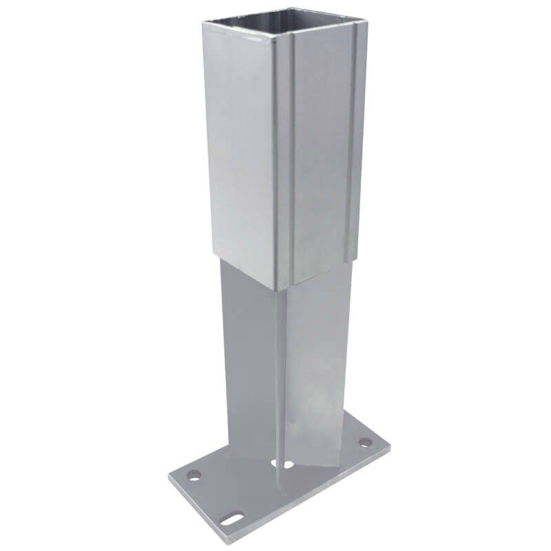 Paalhouder met voet zilver gepoedercoat tbv aluminium tuinpaal 68 x 68 mm