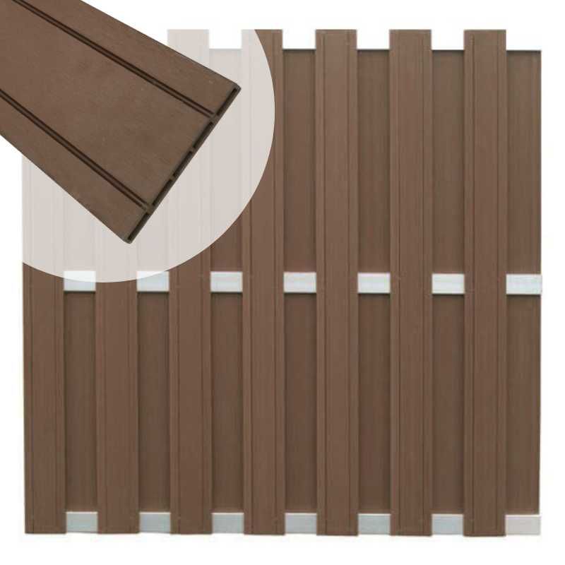 Schutting composiet Stijl bruin met blank aluminium frame (180 x 180 cm)