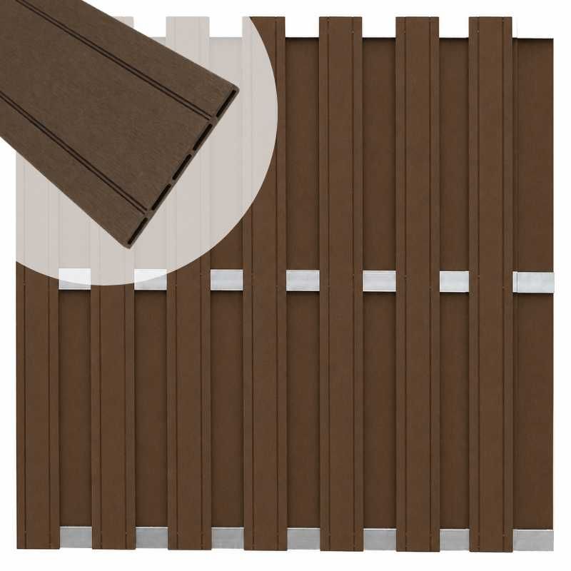 Schutting composiet Stijl bruin met blank aluminium frame (180 x 180 cm)