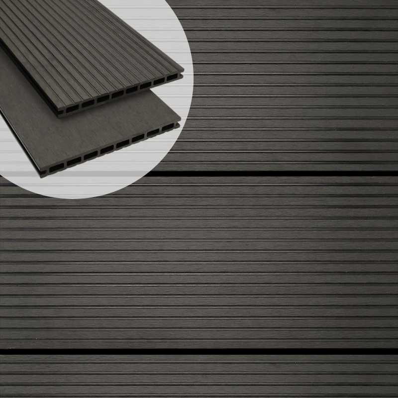 Vlonderplank composiet 2,1 x 25 cm - XXL antraciet (4 mtr) grove ribbel en vlak