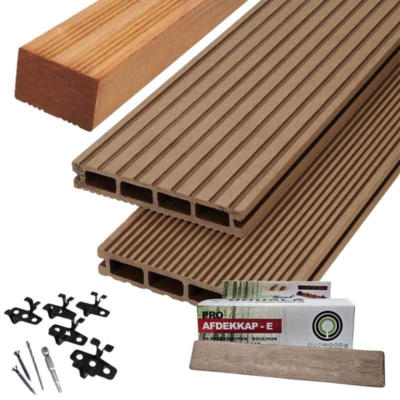 Vlonder totaalpakket composiet 2,5 x 14,6 cm Douala (2,2 mtr) groeven/ribbel