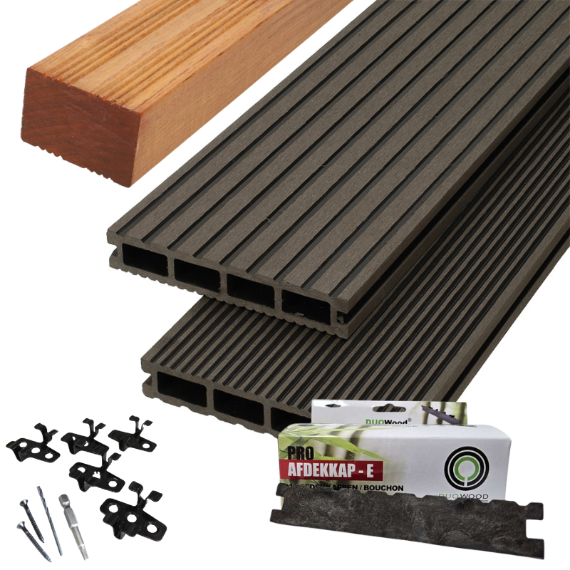 Vlonder totaalpakket composiet 2,5 x 14,6 cm Lava (2,2 mtr) groeven/ribbel