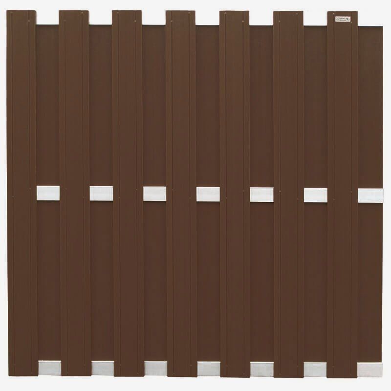 Schutting composiet Design donkerbruin met blank aluminium frame (180 x 180 cm)