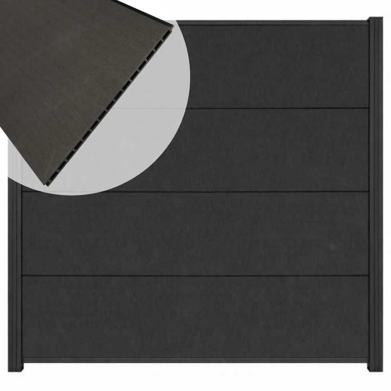 Zelfbouw schutting composiet Mix & Match antraciet - antraciet alu accessoires (180x180 cm)