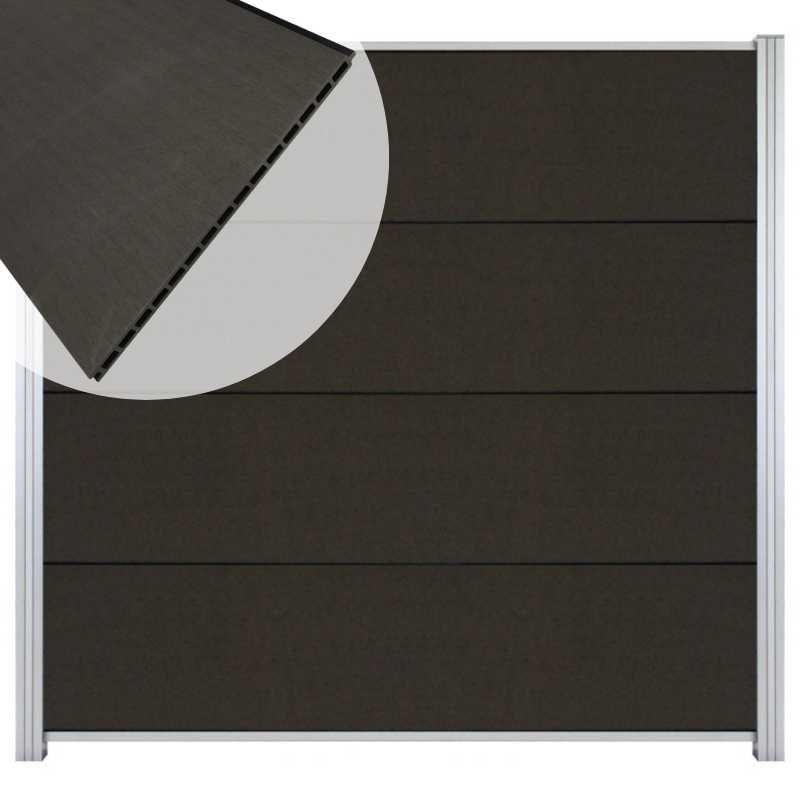 Zelfbouw schutting composiet Mix & Match antraciet - blank alu accessoires (180x180 cm)