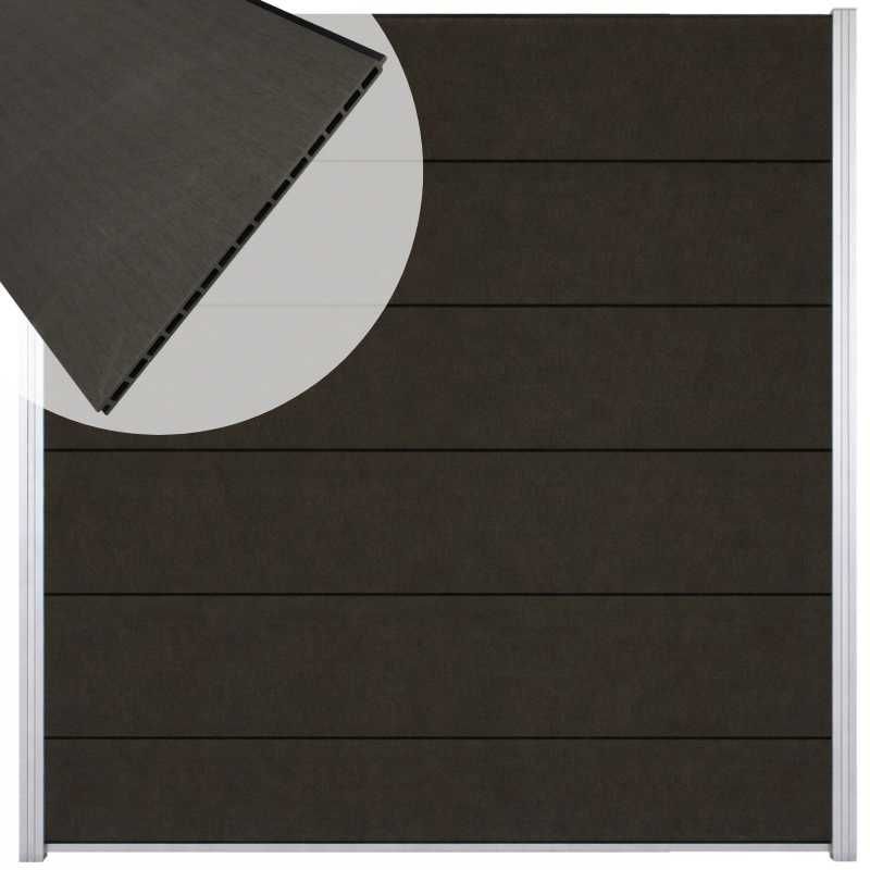 Zelfbouw schutting composiet Mix & Match antraciet - blank alu accessoires (180 x 220 cm)