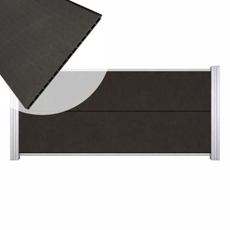Zelfbouw schutting composiet Mix & Match antraciet - blank alu accessoires (180x90 cm)