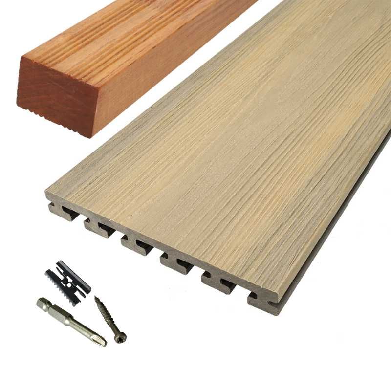 Vlonder totaalpakket composiet 2,5 x 21 cm Eiken (4 mtr) vlak/schorsmotief