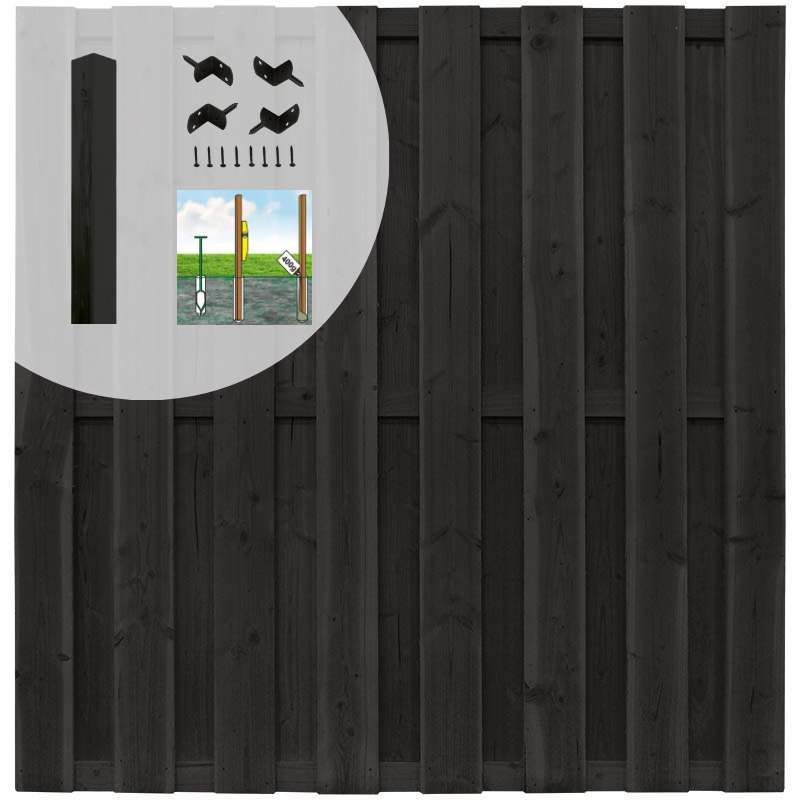 Schutting set vuren Finch recht 15L rvs zwart (7,55 meter)