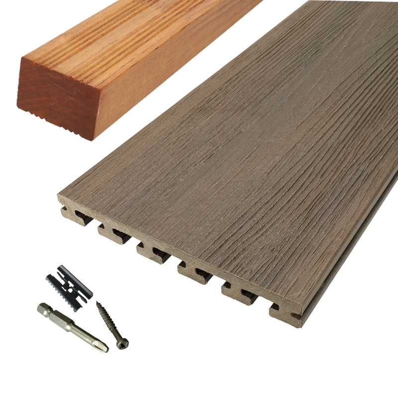 Vlonder totaalpakket composiet 2,5 x 21 cm Ipé (4 mtr) vlak/schorsmotief