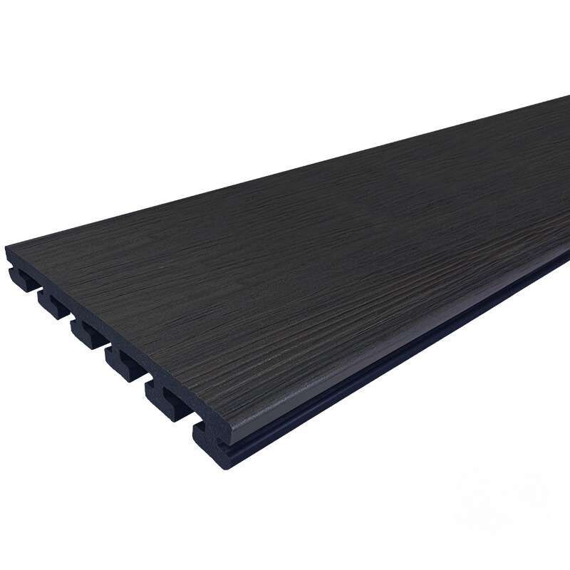 Vlonderplank composiet semi massief 2,5 x 21 cm Nero vlak/schorsmotief (5 mtr)