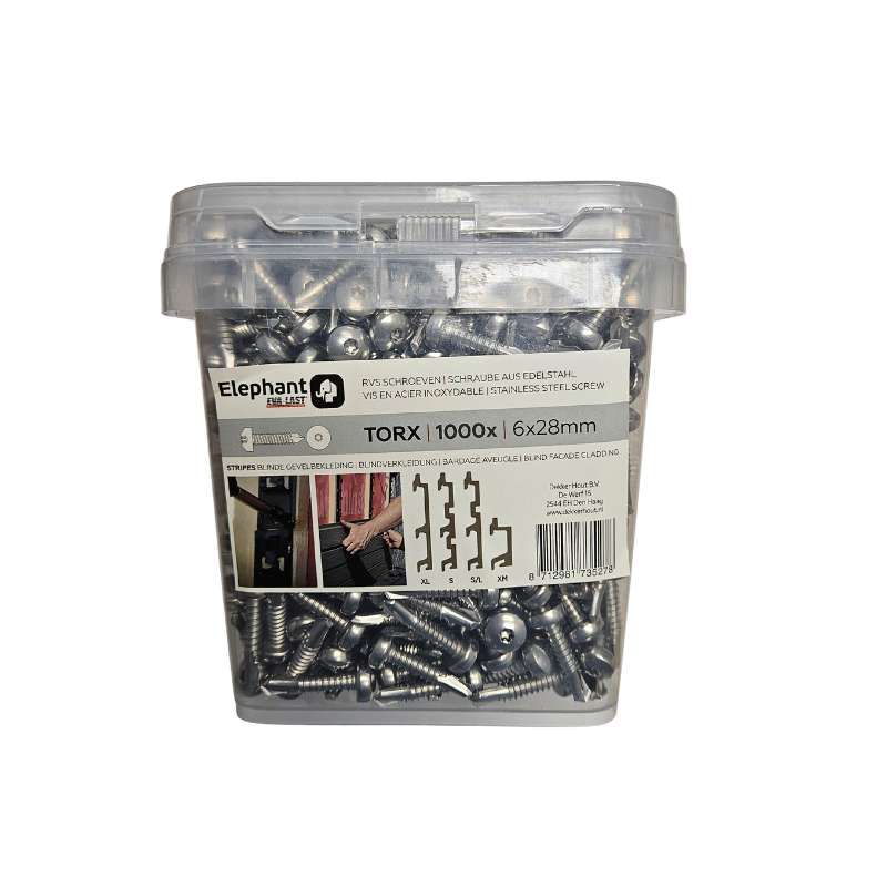RVS schroef torx-plat 6 x 28 mm (1000 stuks)