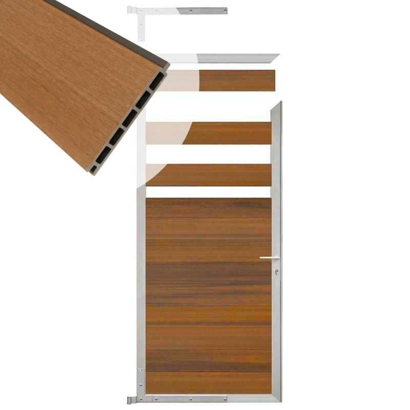 Tuindeur composiet Garda teak met blank alu kader (90 x 180 cm)