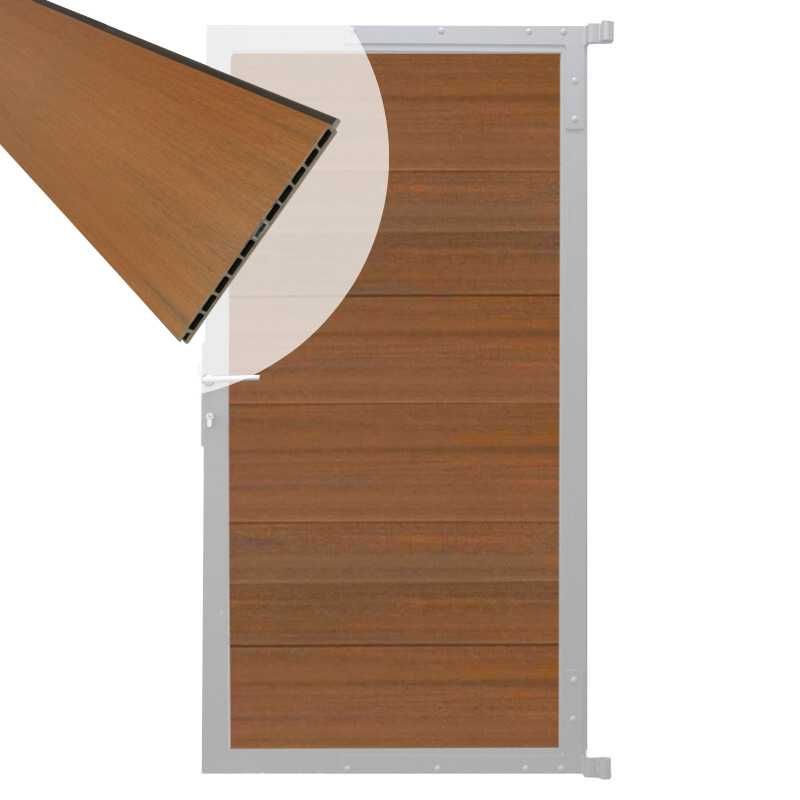 Tuindeur composiet Como teak met blank alu kader (90 x 180 cm)