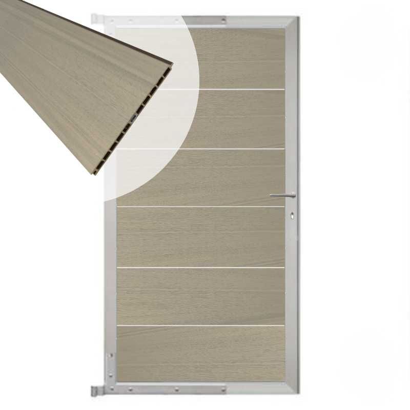 Tuindeur composiet Como vergrijsd bruin met blank alu kader (90 x 180 cm)