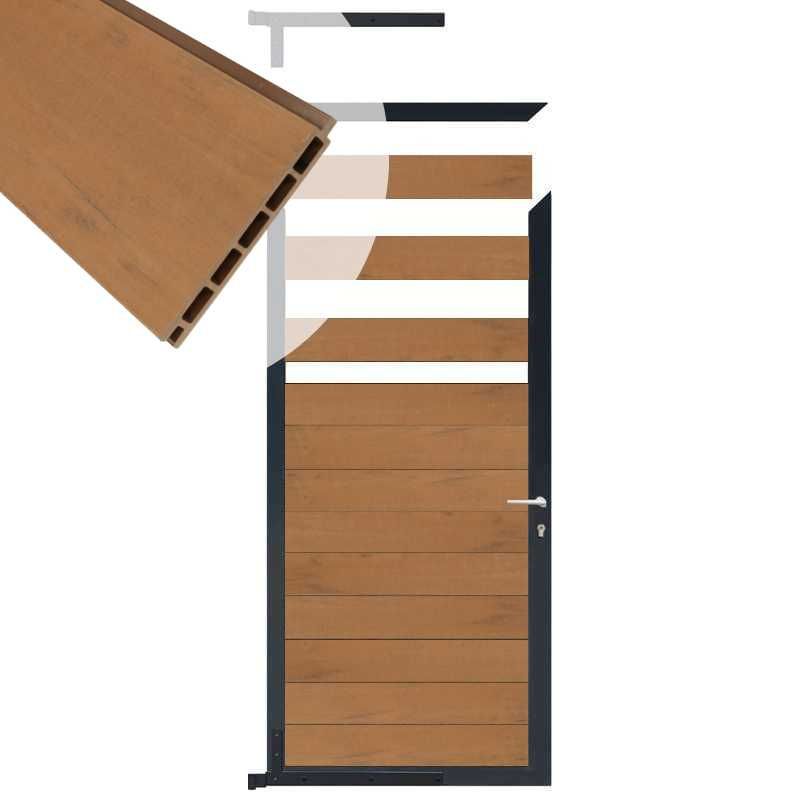 Tuindeur aluminium antraciet frame Mix & Match - composiet bruin gevlamd (90 x 180 cm)