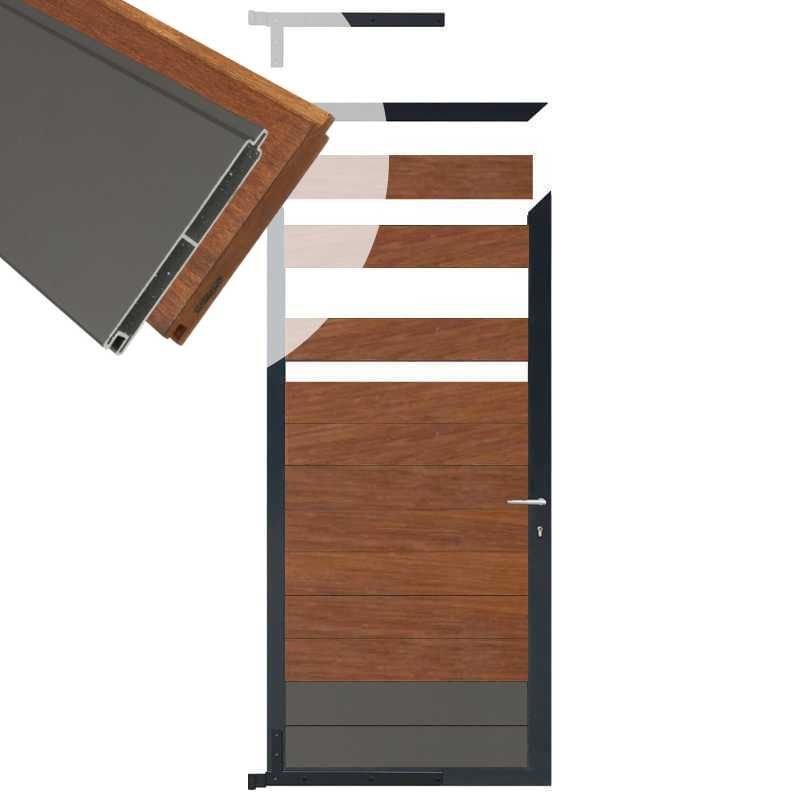 Tuindeur aluminium antraciet frame Mix & Match - hardhout Bamboe / alu antraciet (90 x 180 cm)