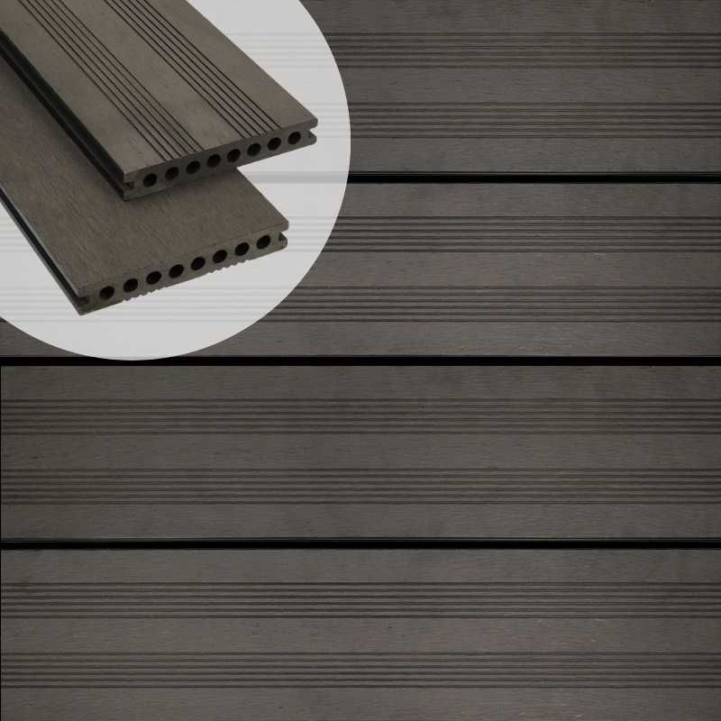 Vlonderplank composiet semi massief 2,1 x 14 cm antraciet (4 mtr) fijne ribbel en vlak