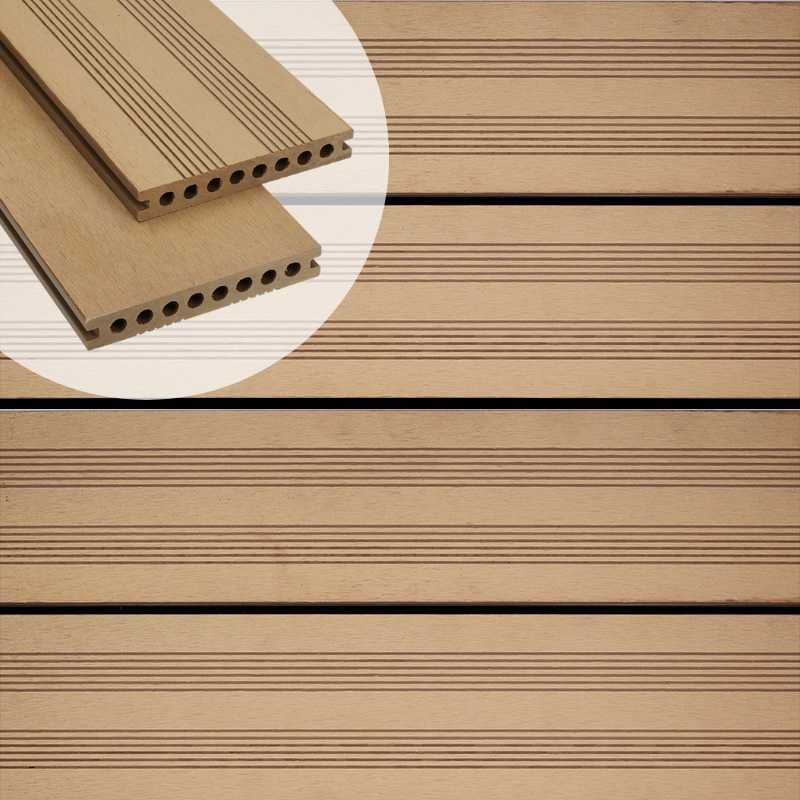 Vlonderplank composiet semi massief 2,1 x 14 cm teak bruin (4 mtr) fijne ribbel en vlak