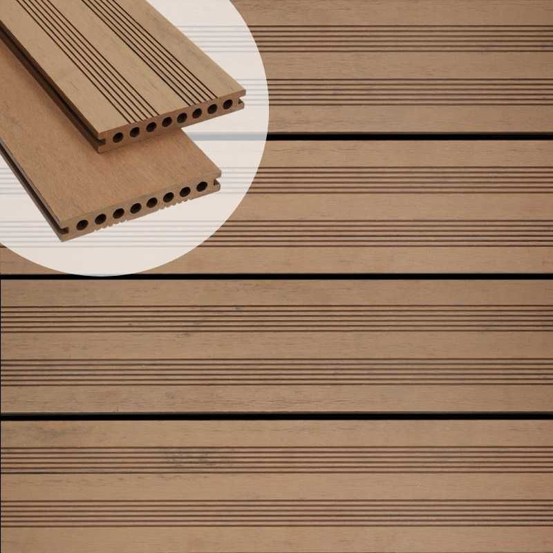 Vlonderplank composiet semi massief 2,1 x 14 cm bruin gevlamd (4 mtr) fijne ribbel en vlak