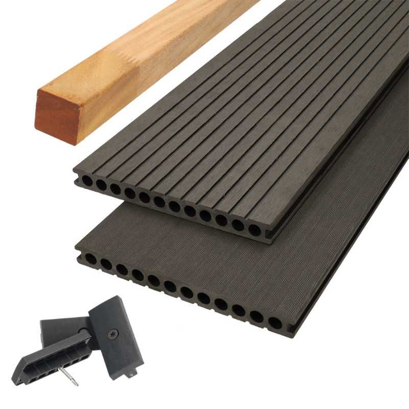 Vlonder totaalpakket composiet semi mass. 2,5x25cm XXL antraciet (4mtr) grove ribbel/geborsteld