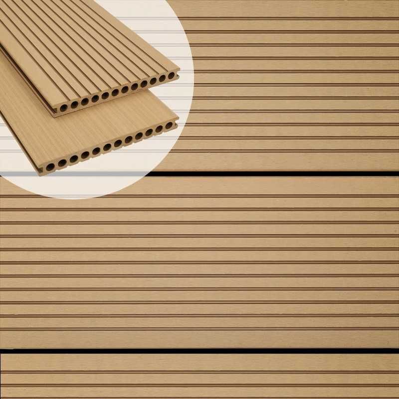 Vlonderplank composiet semi massief 2,5 x 25 cm - XXL teak bruin (4 mtr) grove ribbel/geborsteld