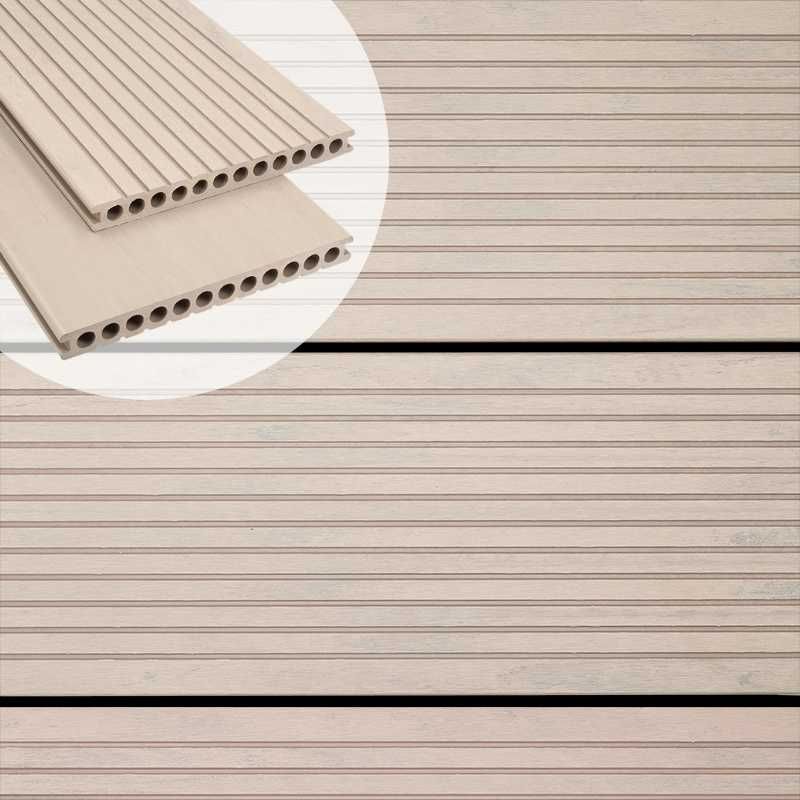 Vlonderplank composiet semi massief 2,5 x 25 cm - XXL steengrijs gevlamd (4 mtr) grove ribbel/geborsteld