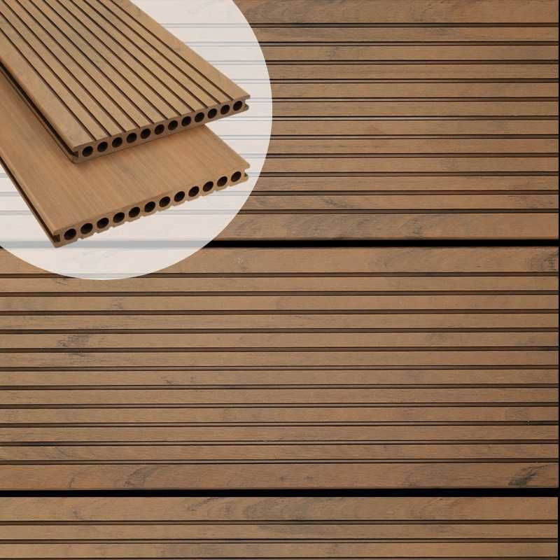 Vlonderplank composiet semi massief 2,5 x 25 cm - XXL bruin gevlamd (4 mtr) grove ribbel/geborsteld
