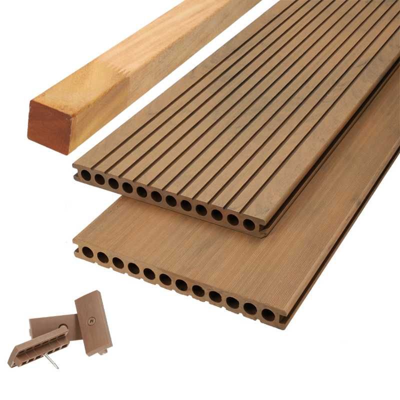 Vlonder totaalpakket composiet semi mass. 2,5x25cm XXL bruin (4mtr) grove ribbel/geborsteld