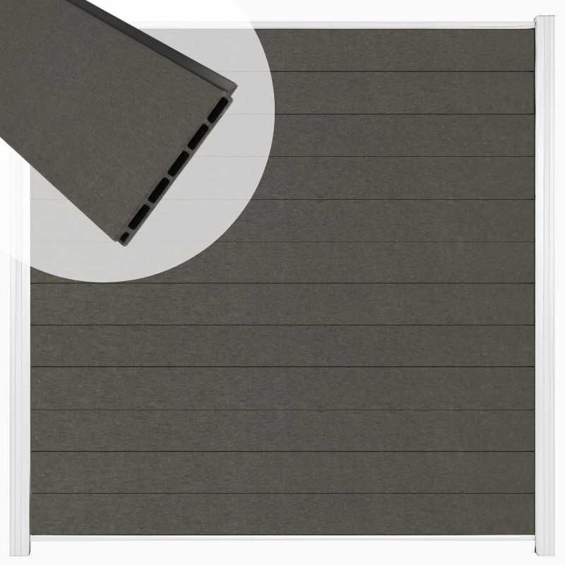 Zelfbouw schutting composiet Mix & Match antraciet - wit alu accessoires (180 x 180 cm)