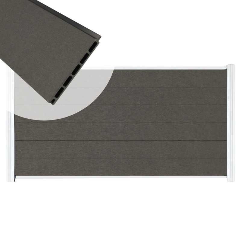 Zelfbouw schutting composiet Mix & Match antraciet - wit alu accessoires (180 x 90 cm)