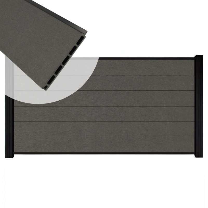 Zelfbouw schutting composiet Mix & Match antraciet - zwart alu accessoires (180 x 90 cm)