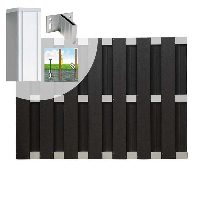 Tuinhek set composiet Bari antraciet met blank aluminium frame (3,81 mtr)