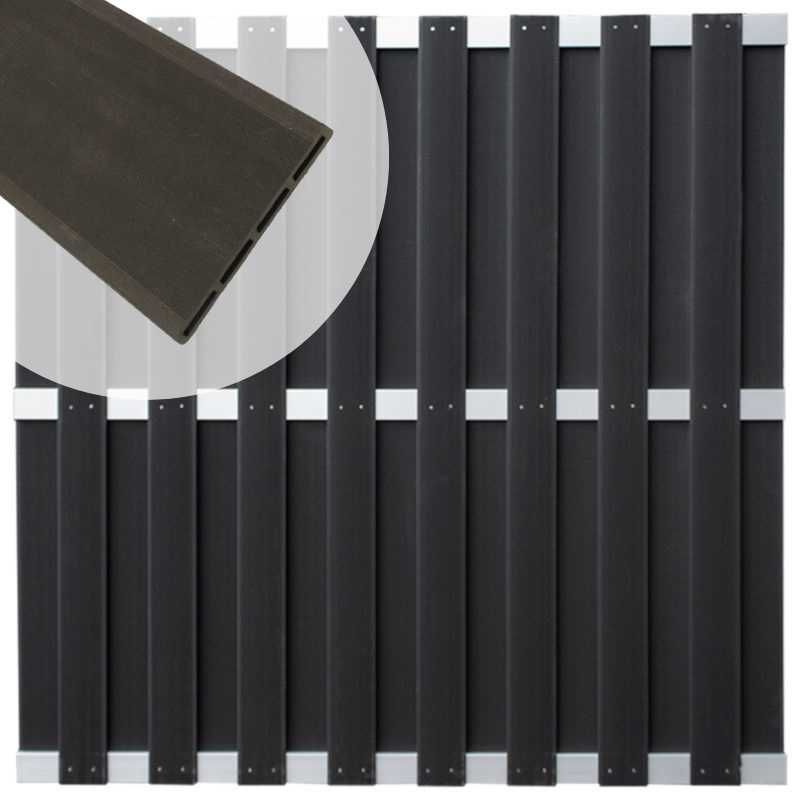 Schutting composiet Capri antraciet met blank aluminium frame (180 x 180 cm)