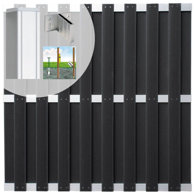Schutting set composiet Capri antraciet met blank aluminium frame ( 9,41 meter)