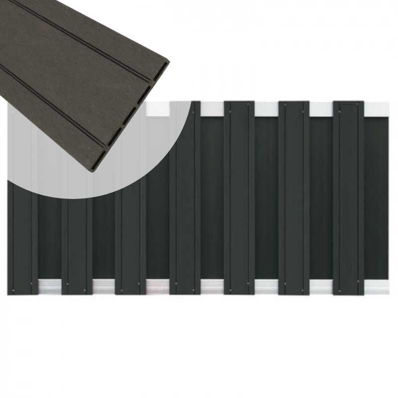 Tuinhek composiet Stijl antraciet met blank aluminium frame (180 x 93 cm)