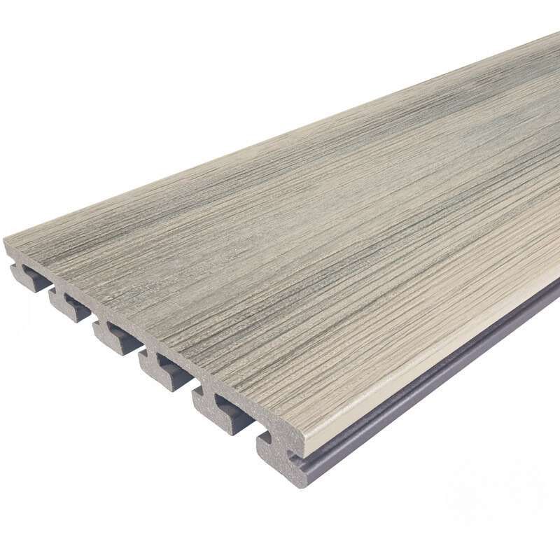 Vlonderplank composiet semi massief 2,5 x 21 cm Ibiza (grijs) vlak/schorsmotief (5 mtr)
