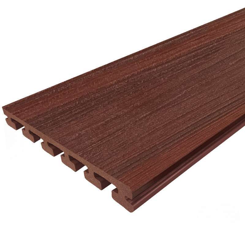 Vlonderplank composiet semi massief 2,5 x 21 cm Padoek (rood) vlak/schorsmotief (5 mtr)