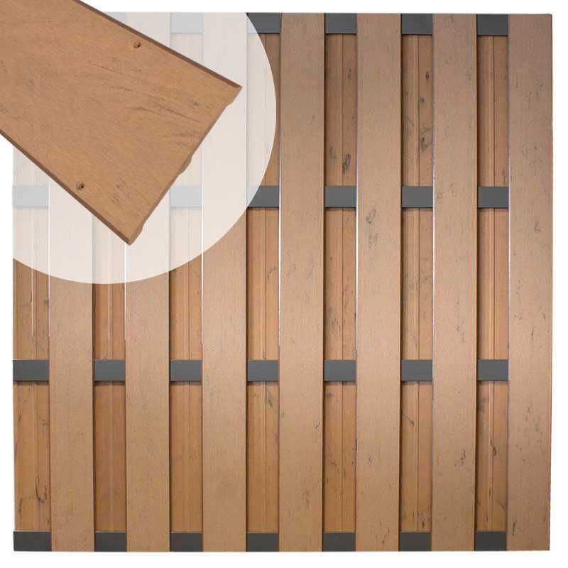 Schutting composiet Bari bruin gevlamd met antraciet aluminium frame (180 x 180 cm)