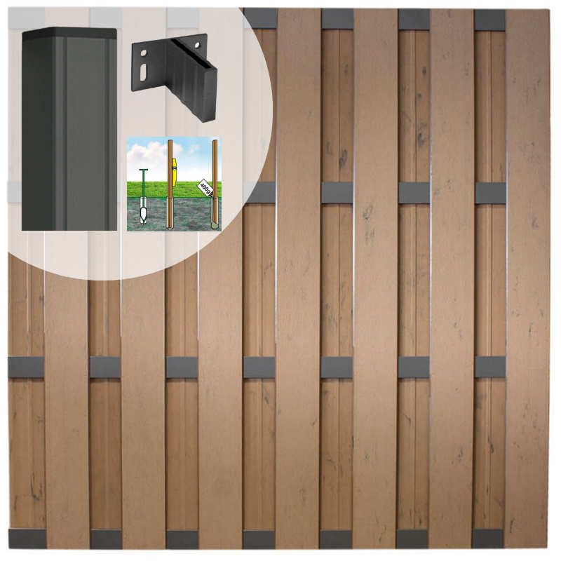 Schutting set composiet Bari bruin gevlamd met antraciet aluminium frame (7,54 meter)