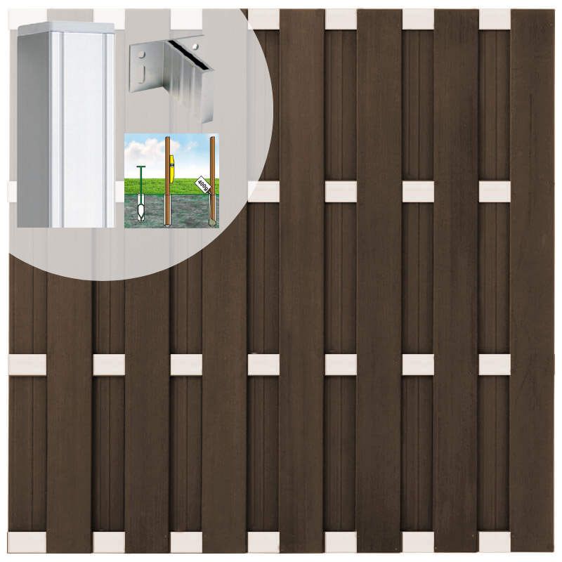 Schutting set composiet Bari donkerbruin met blank aluminium frame (5,67 meter)