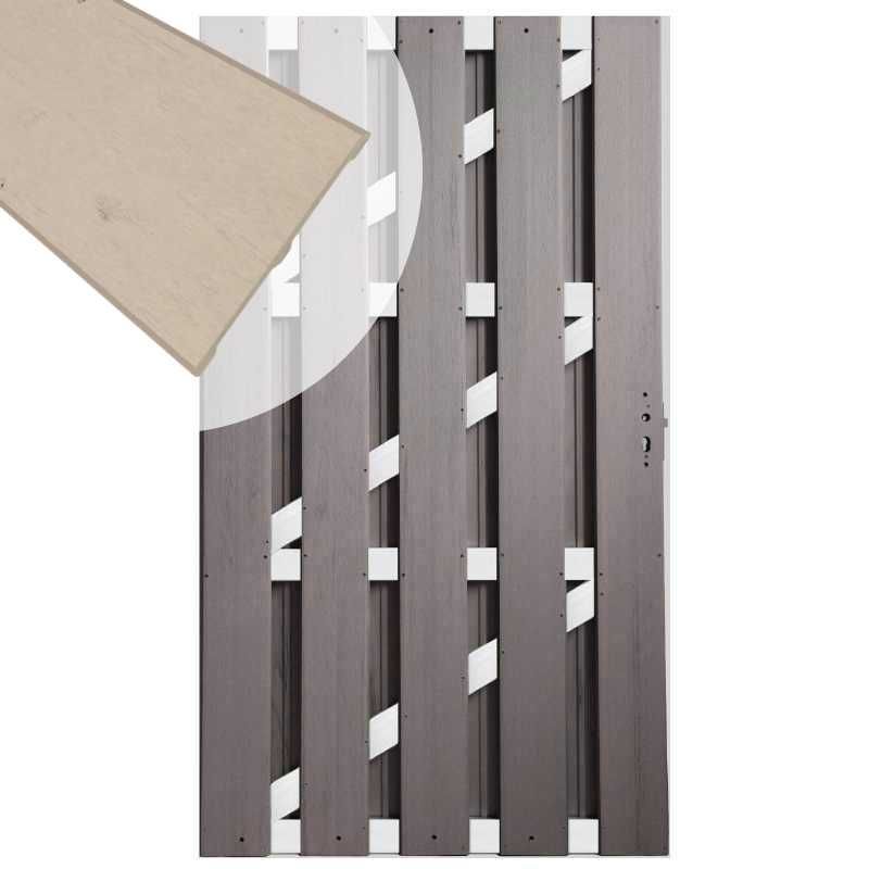 Tuindeur composiet Bari steengrijs gevlamd met blank alu frame incl. beslag (100 x 180 cm)