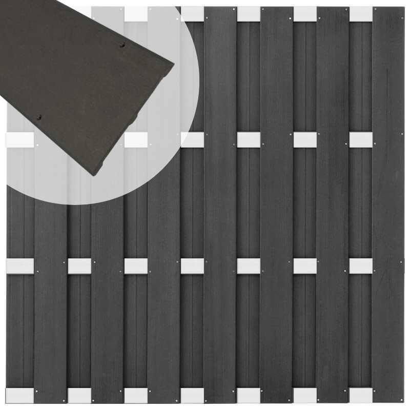 Zelfbouw schutting composiet Bari antraciet met blank alu accessoires (180 x 180 cm)